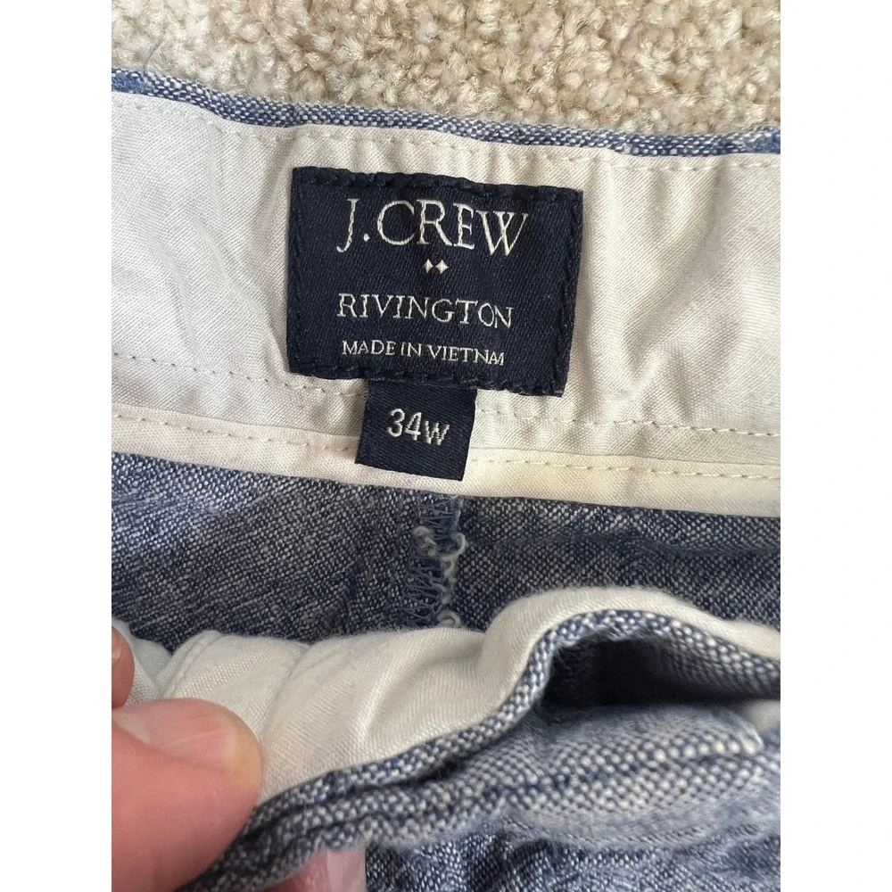 J. Crew Rivington Linen Blend Shorts Men's‎ 34W Blue Chino Casual Summer